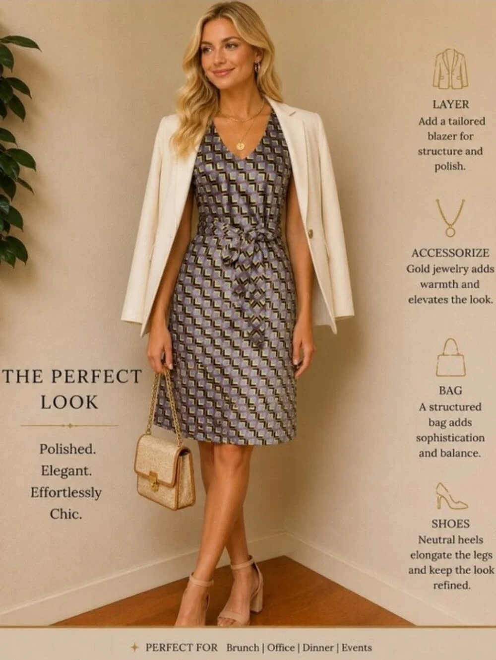 The Empower Satin Silk Dress Cubic Geo Print